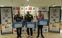 Vinneren av Norwegian Open 2021, Glenn Morten Pedersen, Drammen Tigers, flankeres her av fjorårets nr 3, Peter Hellstrøm, Sverige, og nr 2. Jord van Weeren, Nederland.