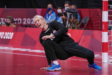 Katrine Lunde under kvartfinalen OL mot Ungarn.