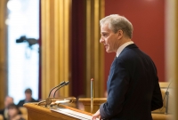 Arbeiderpartiets leder Jonas Gahr Støre under onsdagens debatt om regjeringsplattformen i Stortinget.